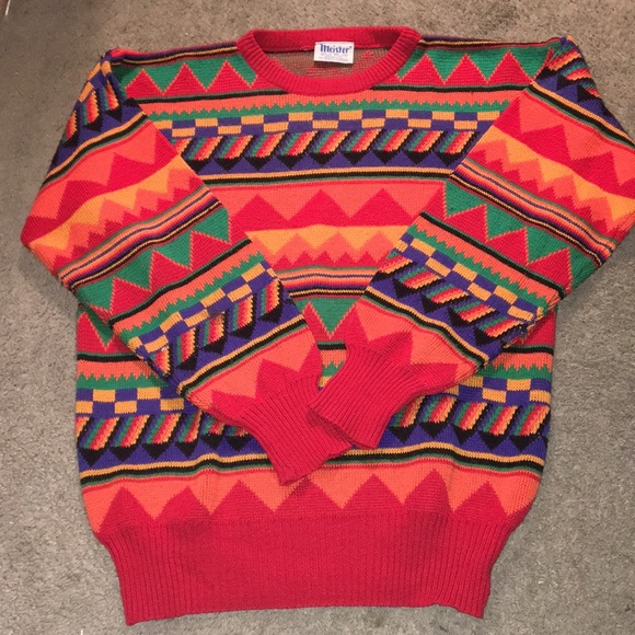 Meister Men's Colorful Crewneck Sweater - Red, Orange, Green - Picture 2 of 4